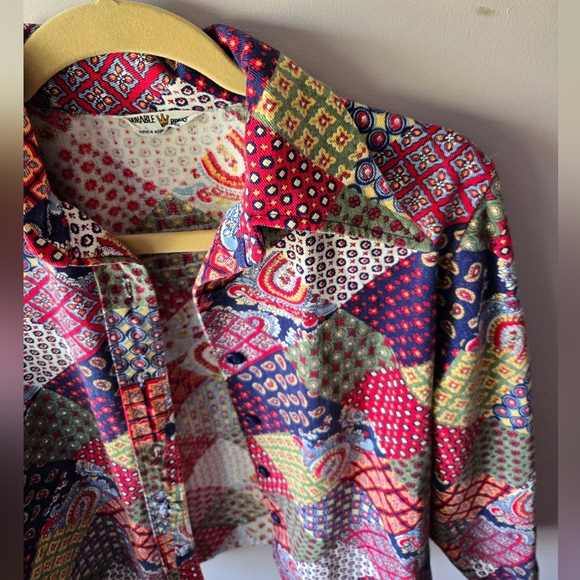 VTG 1970s Multi-Pattern Patchwork Button Down Shirt - Size Med-Large - Picture 6 of 13